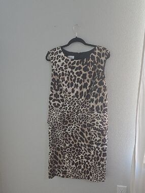 Alyx Leopard Print Sleeveless Midi Dress in Beige and Black